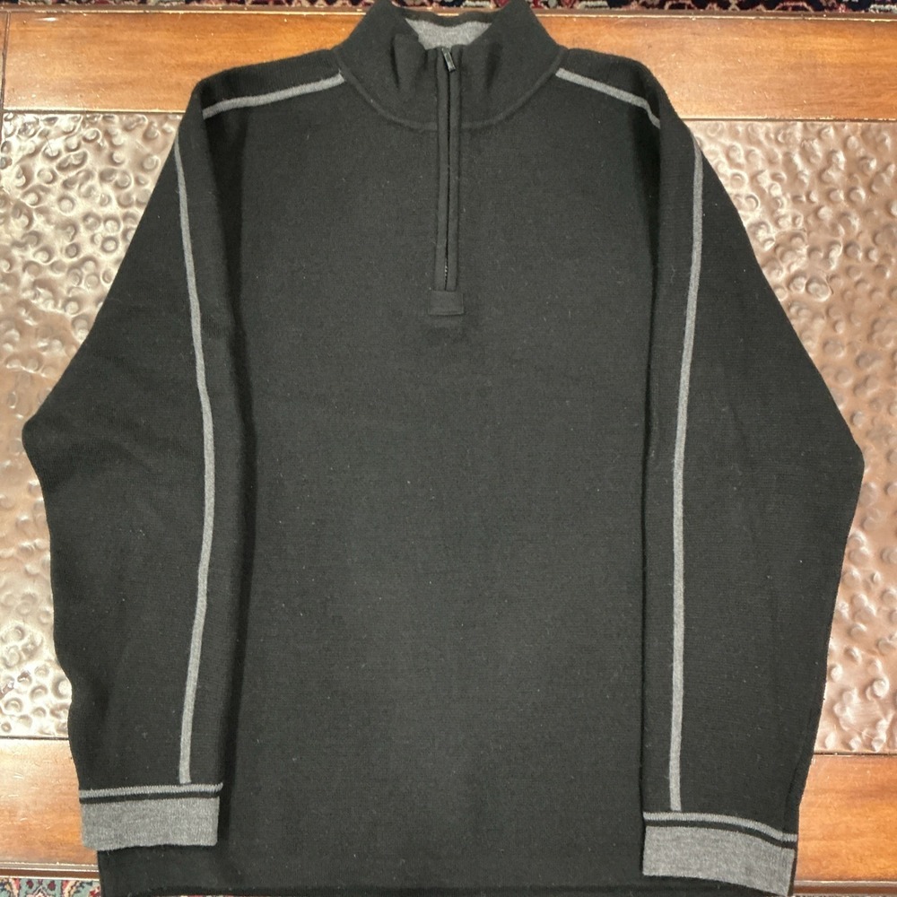 Driving Force Australian Merino Wool Quarter Zip Sweater, Men's Large, Black
